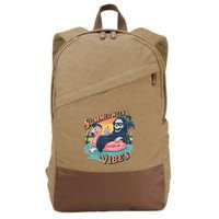 Summerween Vibes Skeleton Flamingo Float Summer Halloween Cotton Canvas Backpack