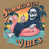 Summerween Vibes Skeleton Flamingo Float Summer Halloween Cotton Canvas Backpack