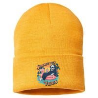 Summerween Vibes Skeleton Flamingo Float Summer Halloween Sustainable Knit Beanie