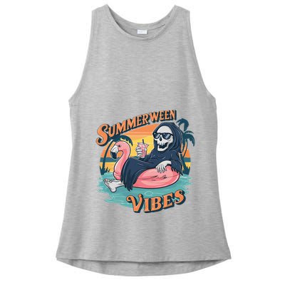 Summerween Vibes Skeleton Flamingo Float Summer Halloween Ladies PosiCharge Tri-Blend Wicking Tank
