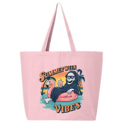 Summerween Vibes Skeleton Flamingo Float Summer Halloween 25L Jumbo Tote