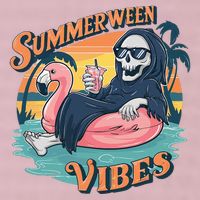 Summerween Vibes Skeleton Flamingo Float Summer Halloween 25L Jumbo Tote