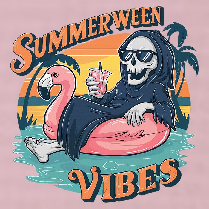 Summerween Vibes Skeleton Flamingo Float Summer Halloween 25L Jumbo Tote