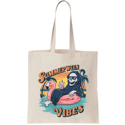 Summerween Vibes Skeleton Flamingo Float Summer Halloween Bag