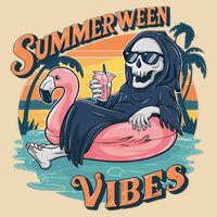Summerween Vibes Skeleton Flamingo Float Summer Halloween Bag