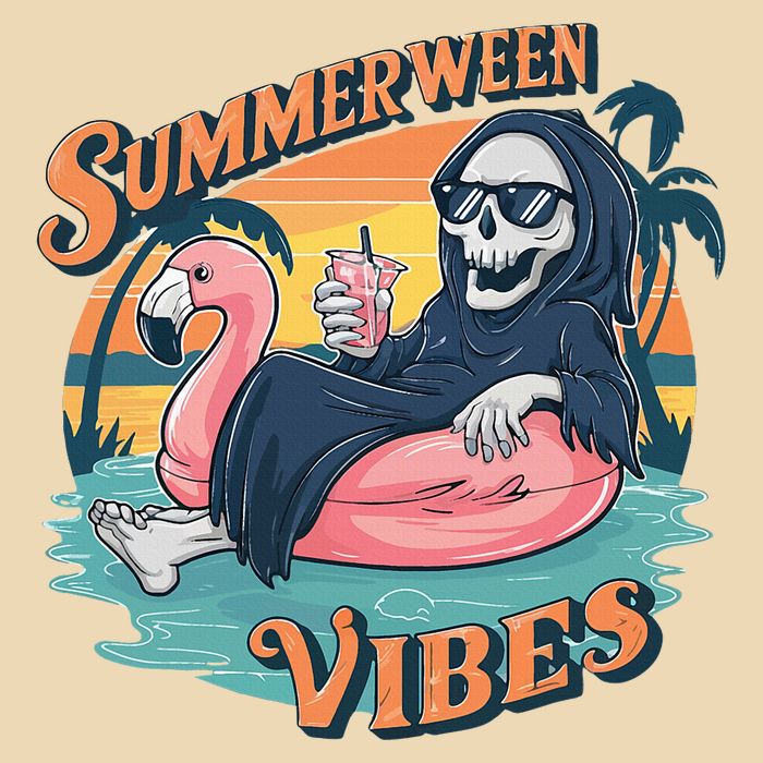 Summerween Vibes Skeleton Flamingo Float Summer Halloween Bag