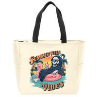 Summerween Vibes Skeleton Flamingo Float Summer Halloween Zip Tote Bag