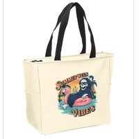 Summerween Vibes Skeleton Flamingo Float Summer Halloween Zip Tote Bag