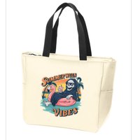Summerween Vibes Skeleton Flamingo Float Summer Halloween Zip Tote Bag