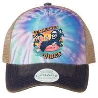 Summerween Vibes Skeleton Flamingo Float Summer Halloween Legacy Tie Dye Trucker Hat