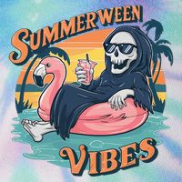 Summerween Vibes Skeleton Flamingo Float Summer Halloween Legacy Tie Dye Trucker Hat