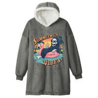 Summerween Vibes Skeleton Flamingo Float Summer Halloween Hooded Wearable Blanket