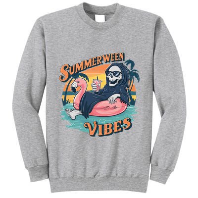 Summerween Vibes Skeleton Flamingo Float Summer Halloween Tall Sweatshirt