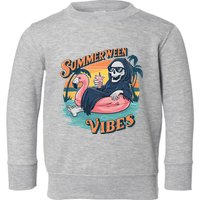 Summerween Vibes Skeleton Flamingo Float Summer Halloween Toddler Sweatshirt
