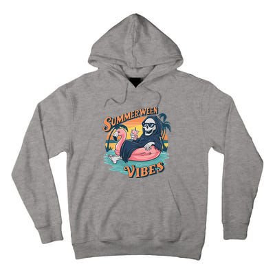 Summerween Vibes Skeleton Flamingo Float Summer Halloween Tall Hoodie