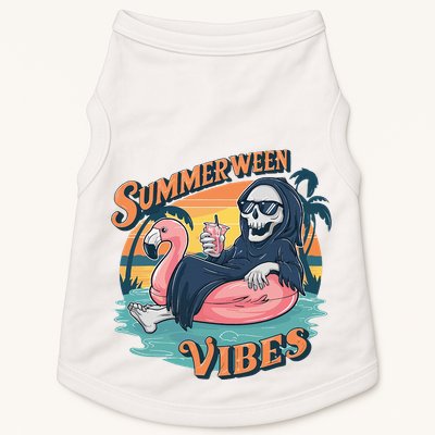Summerween Vibes Skeleton Flamingo Float Summer Halloween Doggie Tank