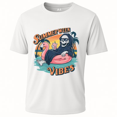 Summerween Vibes Skeleton Flamingo Float Summer Halloween Performance Shirt