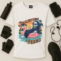 Summerween Vibes Skeleton Flamingo Float Summer Halloween Performance Shirt