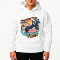 Summerween Vibes Skeleton Flamingo Float Summer Halloween Hoodie