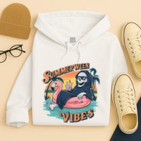Summerween Vibes Skeleton Flamingo Float Summer Halloween Hoodie