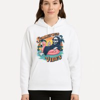 Summerween Vibes Skeleton Flamingo Float Summer Halloween Hoodie
