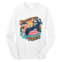 Summerween Vibes Skeleton Flamingo Float Summer Halloween Long Sleeve Shirt
