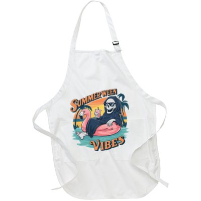 Summerween Vibes Skeleton Flamingo Float Summer Halloween Apron