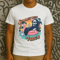 Summerween Vibes Skeleton Flamingo Float Summer Halloween T-Shirt