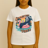 Summerween Vibes Skeleton Flamingo Float Summer Halloween T-Shirt