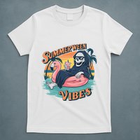 Summerween Vibes Skeleton Flamingo Float Summer Halloween T-Shirt