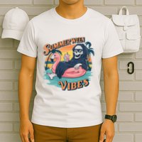 Summerween Vibes Skeleton Flamingo Float Summer Halloween T-Shirt