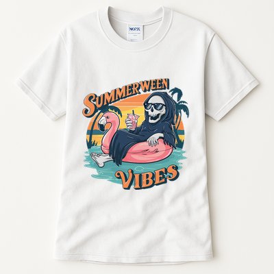 Summerween Vibes Skeleton Flamingo Float Summer Halloween Tall T-Shirt