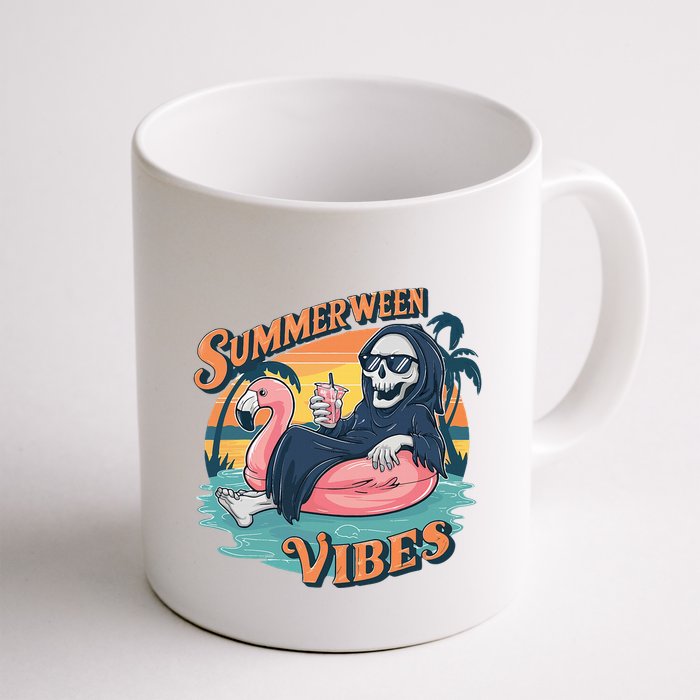 Summerween Vibes Skeleton Flamingo Float Summer Halloween Mug