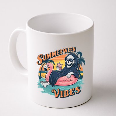 Summerween Vibes Skeleton Flamingo Float Summer Halloween Mug