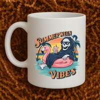 Summerween Vibes Skeleton Flamingo Float Summer Halloween Mug