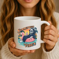 Summerween Vibes Skeleton Flamingo Float Summer Halloween Mug