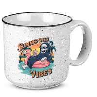 Summerween Vibes Skeleton Flamingo Float Summer Halloween 15oz Campfire Ceramic Mug