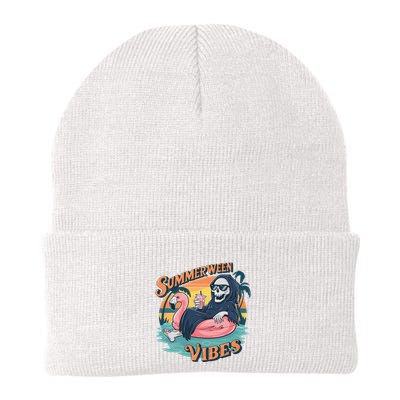 Summerween Vibes Skeleton Flamingo Float Summer Halloween Beanie