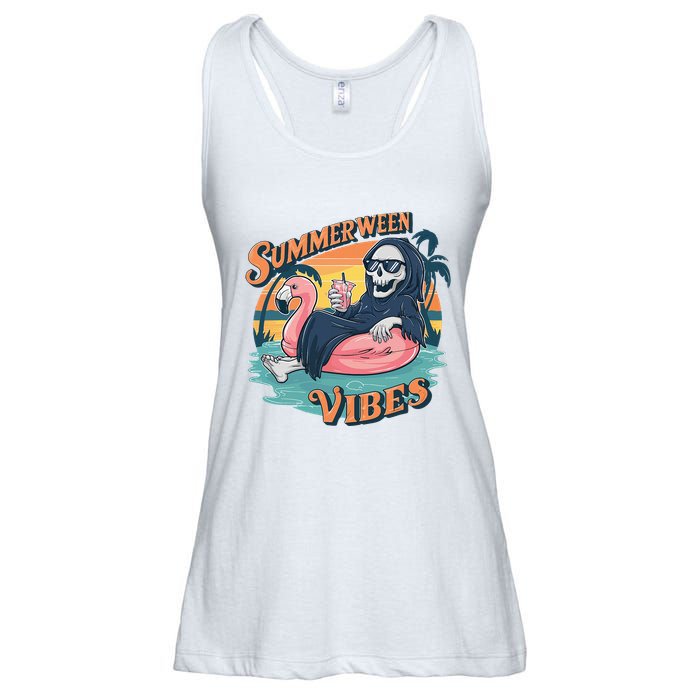 Summerween Vibes Skeleton Flamingo Float Summer Halloween Ladies Essential Flowy Tank