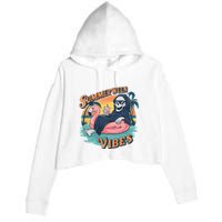 Summerween Vibes Skeleton Flamingo Float Summer Halloween Crop Fleece Hoodie