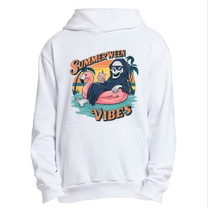 Summerween Vibes Skeleton Flamingo Float Summer Halloween Urban Pullover Hoodie