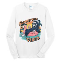 Summerween Vibes Skeleton Flamingo Float Summer Halloween Tall Long Sleeve T-Shirt