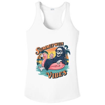 Summerween Vibes Skeleton Flamingo Float Summer Halloween Ladies PosiCharge Competitor Racerback Tank