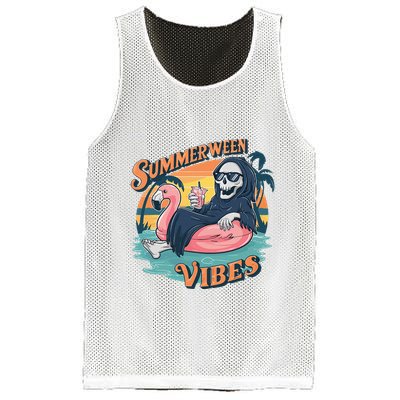 Summerween Vibes Skeleton Flamingo Float Summer Halloween Mesh Reversible Basketball Jersey Tank