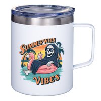 Summerween Vibes Skeleton Flamingo Float Summer Halloween 12oz Stainless Steel Coffee Mug