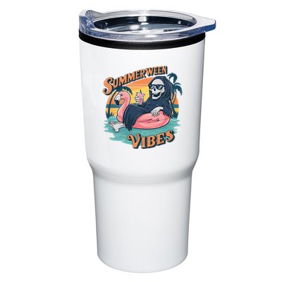 Summerween Vibes Skeleton Flamingo Float Summer Halloween Tumbler