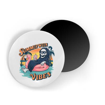 Summerween Vibes Skeleton Flamingo Float Summer Halloween Magnet