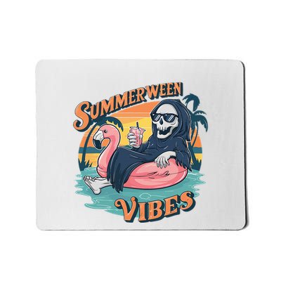 Summerween Vibes Skeleton Flamingo Float Summer Halloween Mousepad