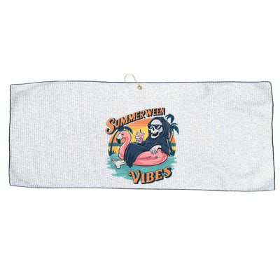 Summerween Vibes Skeleton Flamingo Float Summer Halloween Large Microfiber Waffle Golf Towel