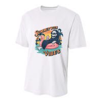Summerween Vibes Skeleton Flamingo Float Summer Halloween Youth Performance Sprint T-Shirt